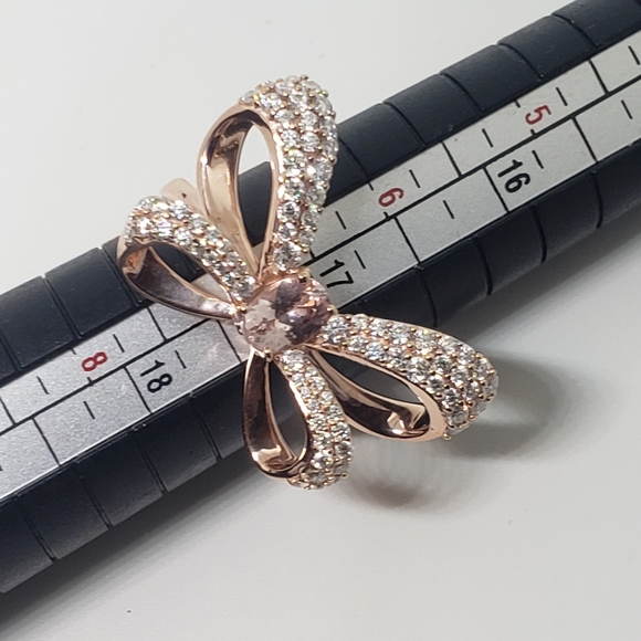 AAA Natural Pink Morganite & Pave Set Moissanite Bow Ring in 18k Rose Gold over - Picture 7 of 10